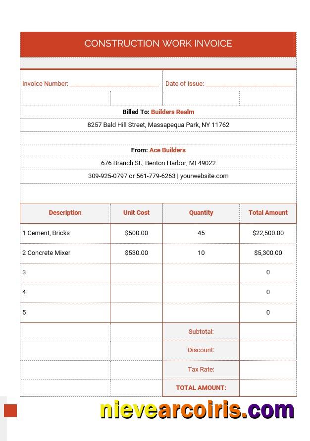 Construction Work Invoice
